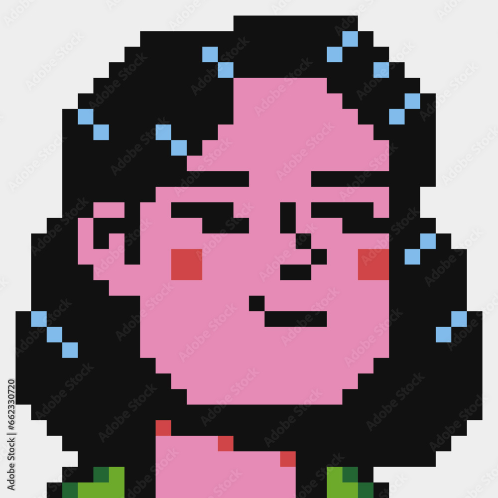 Woman pixel art style character young girl avatar, portrait and profile picture. Design of 80s. Game assets. 8-bit. Isolated vector illustration. Woman pixel art style character young girl avatar, portrait and profile picture. Design of 80s. Game assets. 8-bit. Isolated vector illustration.