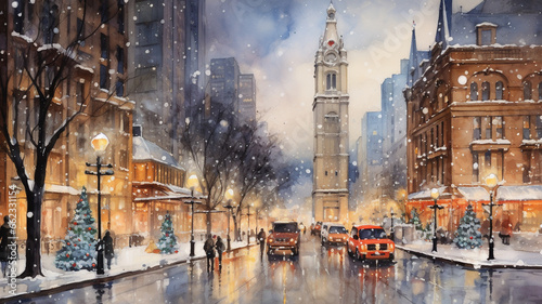 watercolour paint of Christmas night