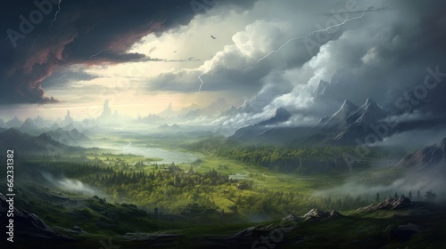An approaching storm over a beautiful landscape game art