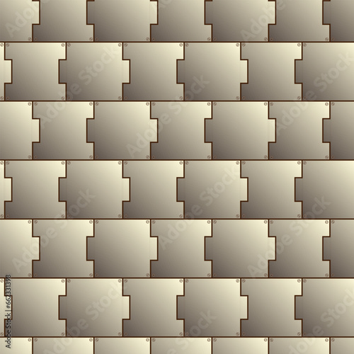 seamless pattern of metallic tiles attached with screws for prints and for decorating interiors and scenes