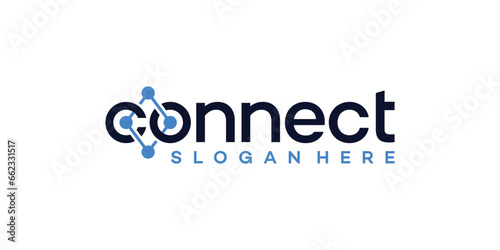 Technology connection logo design with abstract dot, molecule and network system graphic design vector illustration. Symbol, icon, creative.