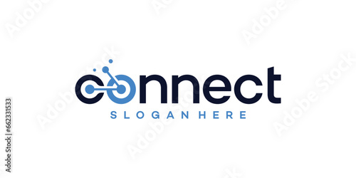 Technology connection logo design with abstract dot, molecule and network system graphic design vector illustration. Symbol, icon, creative.