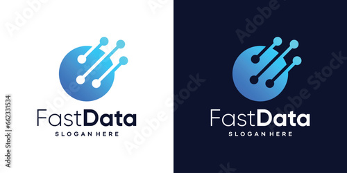 Fast data logo design template. circle with dot connection technology design graphic vector illustration. Symbol, icon, creative.