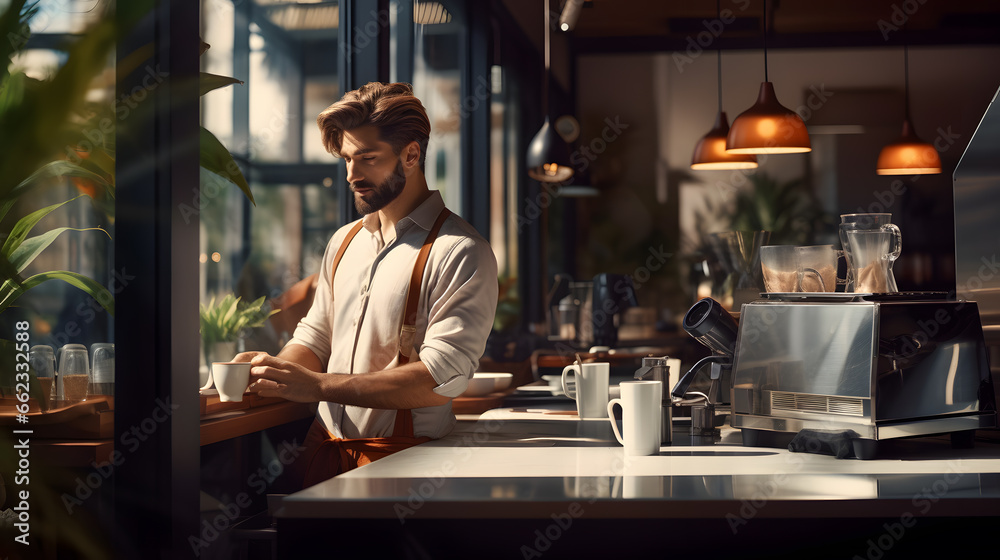 Barista Crafting Aromatic Coffee in Coffee Shop Barista Crafting Aromatic Coffee in Coffee Shop