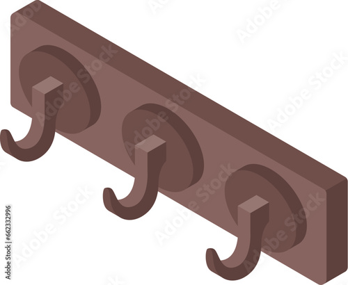 Set of wooden wall hooks for clothes. Vector isometric illustration.