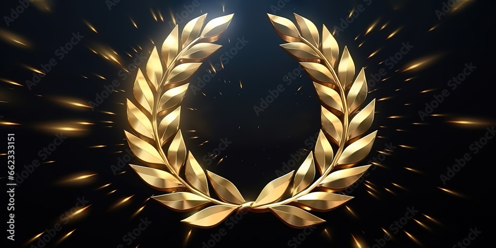 Golden laurel wreath on black background. antique realistic vintage ...