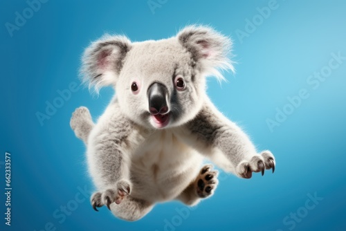 Happy koala jumping and having fun.