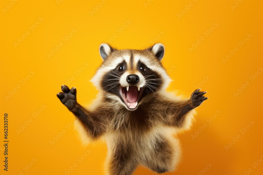 Obraz premium Happy raccoon jumping and having fun.