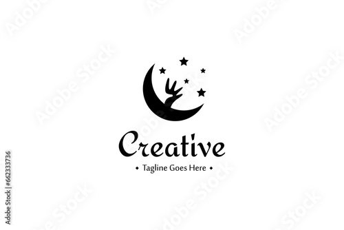 Vector logo template abstract image of a child's hand reaching for a star on a crescent moon