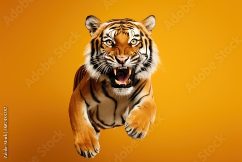 Happy tiger jumping and having fun.