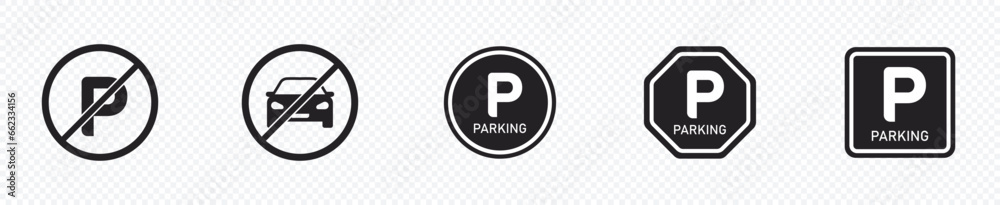 Car parking sign in trendy flat design.Parking and traffic signs.Various shapes of parking sign.isolated on transparent background. Vector illustration Car parking sign in trendy flat design.Parking and traffic signs.Various shapes of parking sign.isolated on transparent background. Vector illustration