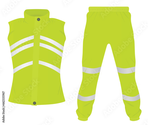 Green  safety vest and pants. vector illustration