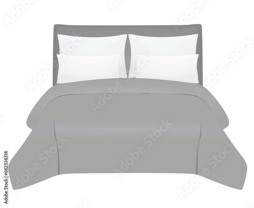 Grey double bed. vector illustration