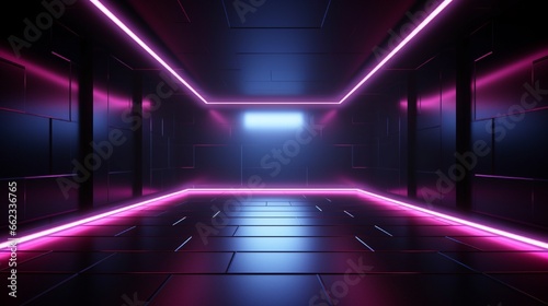 Dark room with neon lights futuristic retro Empty background scene