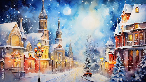 watercolour paint of Christmas night © Mariya Surmacheva