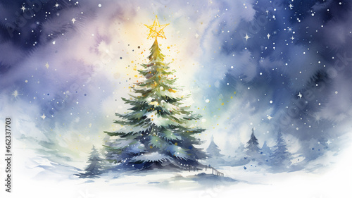 watercolour paint of Christmas tree © Mariya Surmacheva