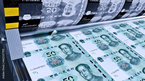  Printing 50 Yuan Banknotes 3, Animation.Full HD 1920×1080. 06 Second Long.LOOP. photo