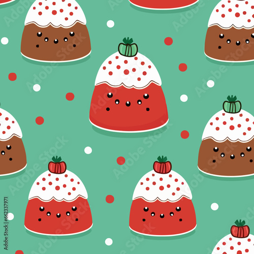 Christmas pudding quirky doodle pattern, background, cartoon, vector, whimsical Illustration