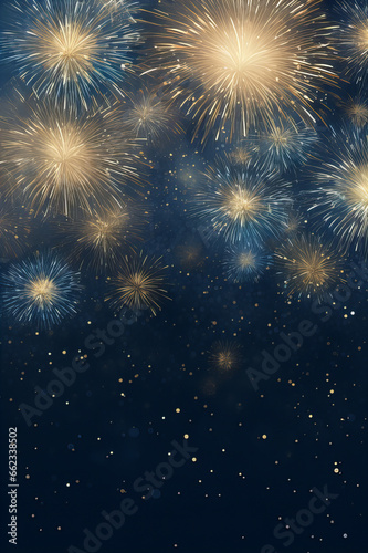 dark blue invitation card with beautiful golden fireworks, sylvester