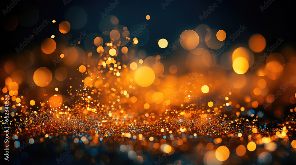 Abstract luxury gold background with gold particle. Glitter vintage lights background. Christmas Golden light shine particles. Generative AI