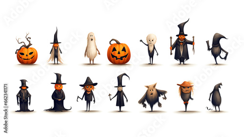 Spooky Halloween Symbols Isolated on White, perfect for Creating Haunting Designs with These Character Elements