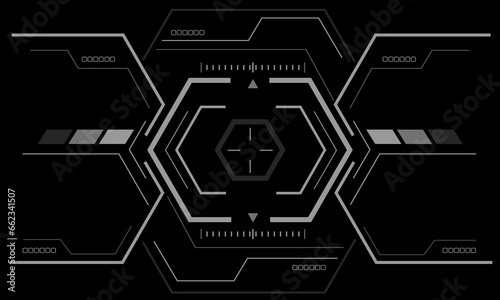 HUD sci-fi interface screen view white geometric on black design virtual reality futuristic technology creative display vector