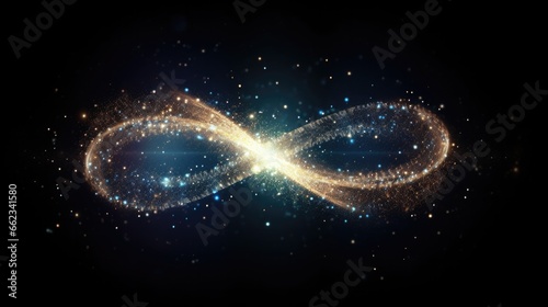 Abstract dynamic background with infinity symbol made from micro particles.