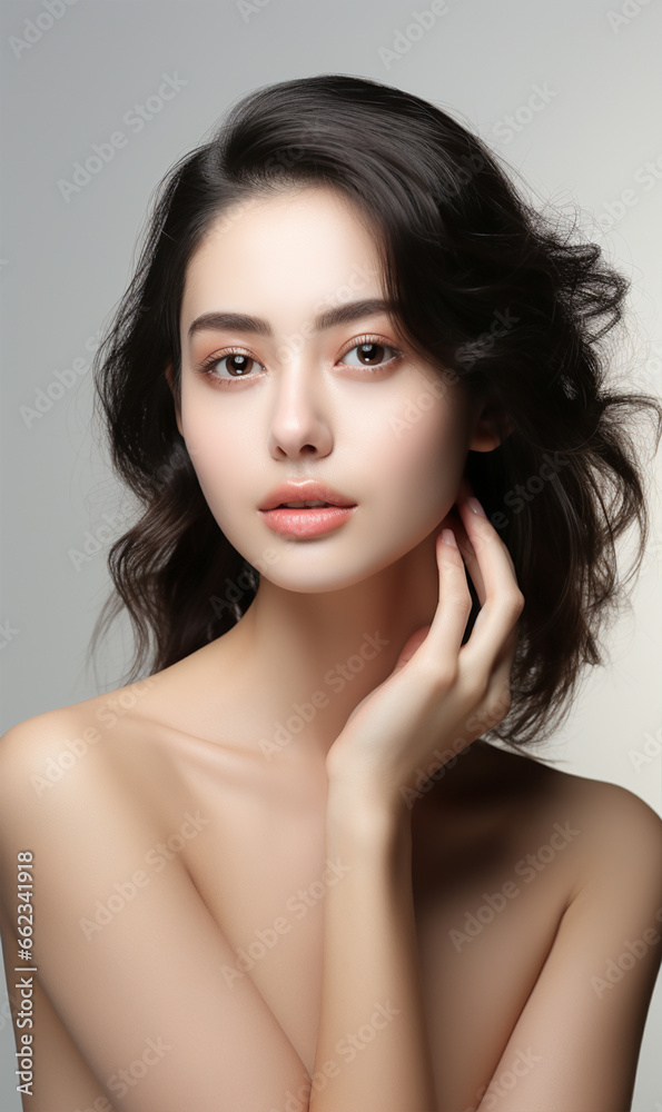 Young asian Woman touching her clean face. Beauty Cosmetics and Facial treatment. Young asian Woman touching her clean face. Beauty Cosmetics and Facial treatment.