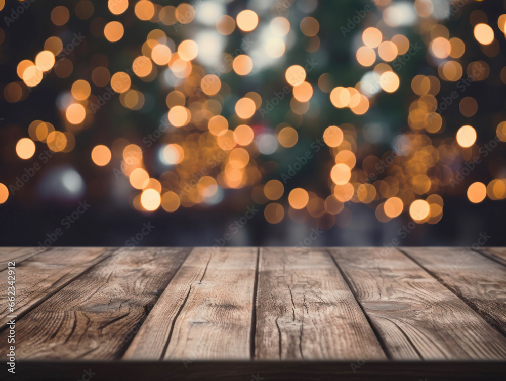 Christmas holiday background with empty wooden table Christmas holiday background with empty wooden table