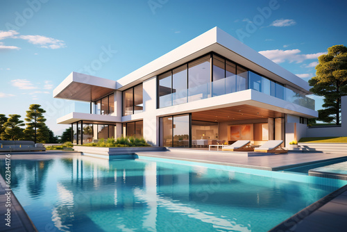 Modern minimalist cubic mansion with swimming pool © arhendrix