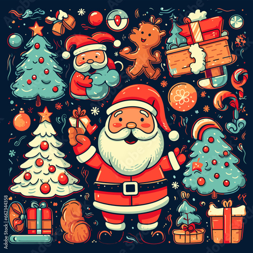 christmas and happy new year cartoon characters and elements