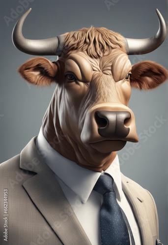 bull in business concept. 3d rendering illustration bull in business concept. 3d rendering illustration bull in business suit with glasses and a bull in a dark background