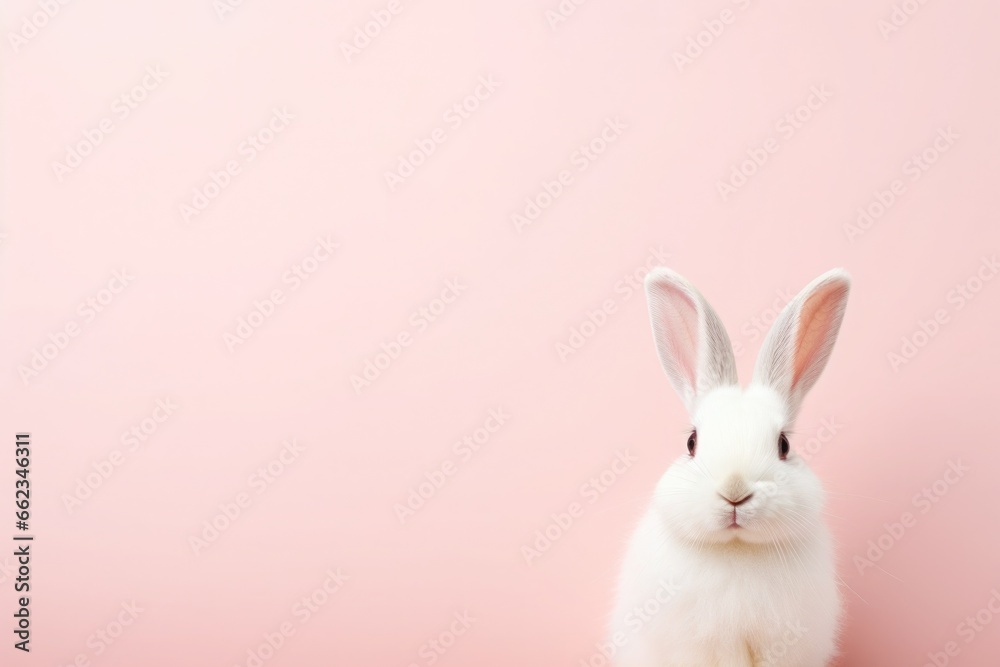 Easter bunny on pink background. Easter vacation concept.