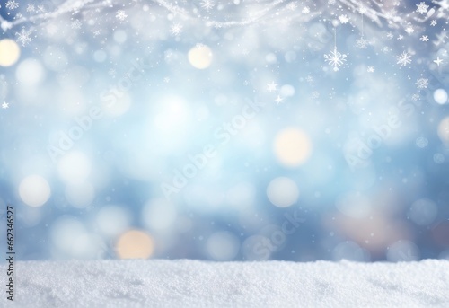 Snowy winter Christmas background with bokeh. copy space for text © CFK