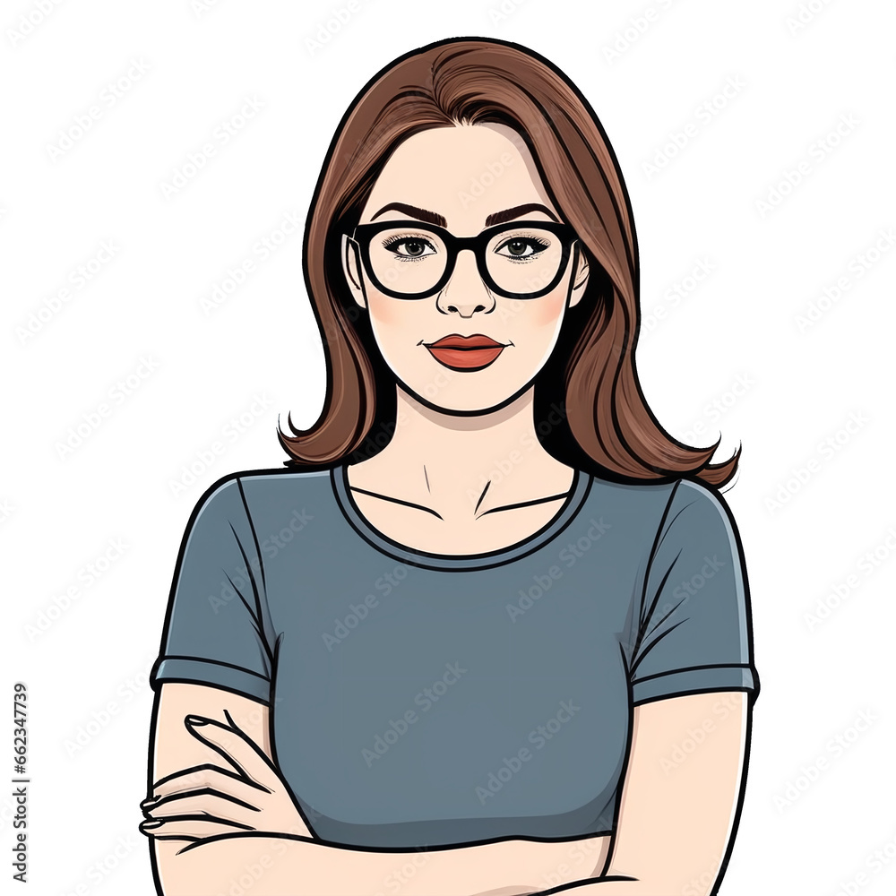 Illustration of a woman with glasses arms crossed Illustration of a woman with glasses arms crossed