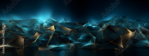 AI 3d abstract low poly glowing neon background with gradient glowing neon lines and bokeh lights. Data transfer concept. Digital wallpaper