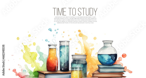 Web pages with study supplies for Studying, education, learning, back to school, student, stationery. Vector illustration for poster, banner, website