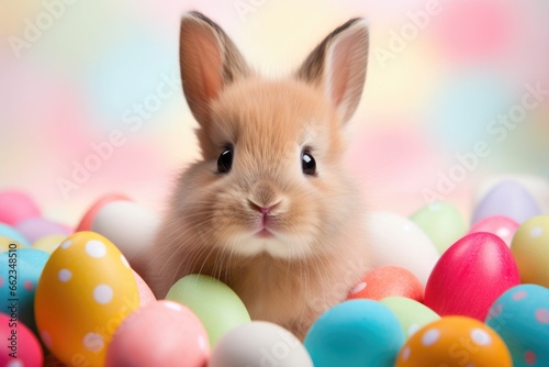 Easter bunny rabbit with painted egg. Easter holiday concept. © Eva Corbella