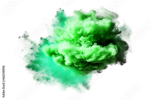 Green smoke cloud.Transparent Green color smoke with isolated white background.