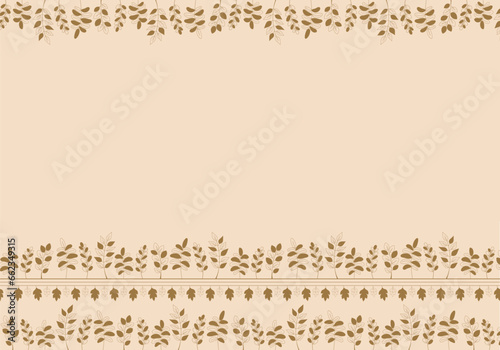 Floral frame with golden branches, autumn background with golden leaves.