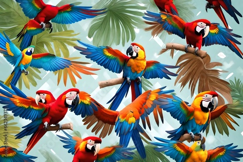 Macaw parrots are flying beautifully in bright colors on a transparent background. 