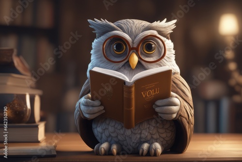 owl reading book on wooden table owl reading book on wooden table owl with book and glasses on wooden background