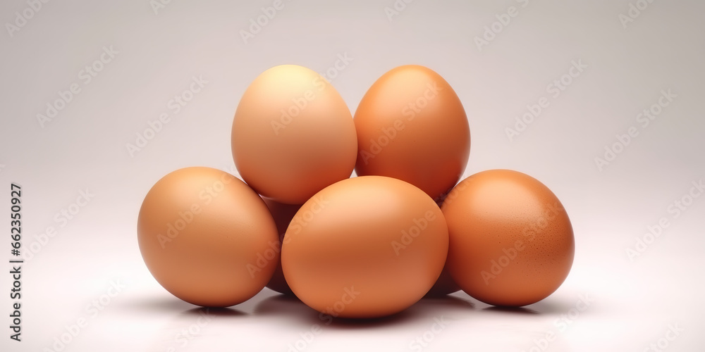 photo of pile of fresh eggs on gray background. generative AI photo of pile of fresh eggs on gray background. generative AI