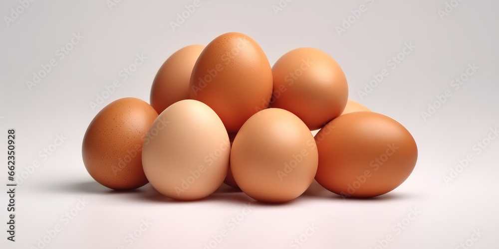 photo of pile of fresh eggs on gray background. generative AI photo of pile of fresh eggs on gray background. generative AI