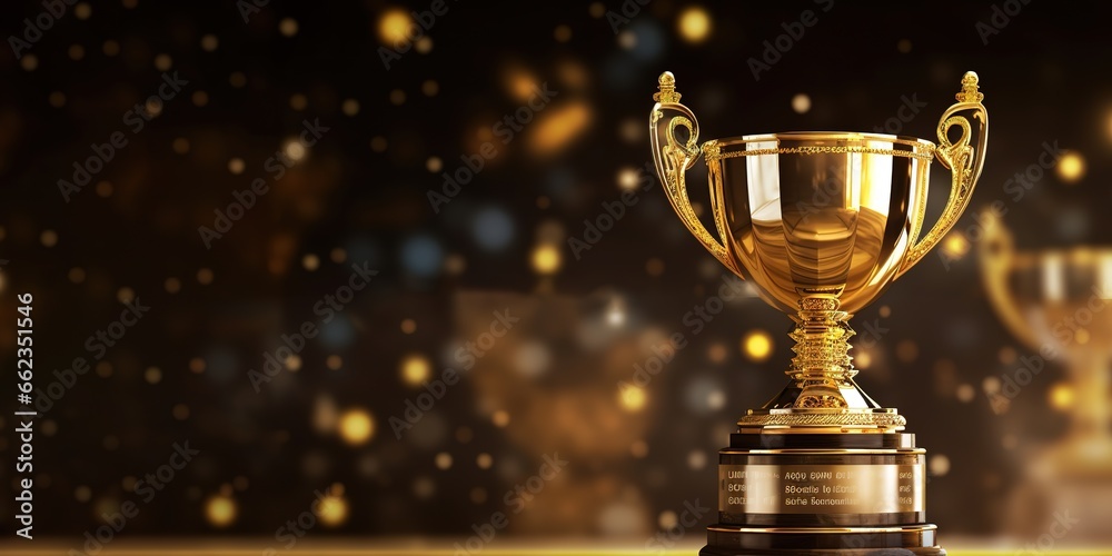a luxurious gold trophy with twinkling light effects behind it. generative AI