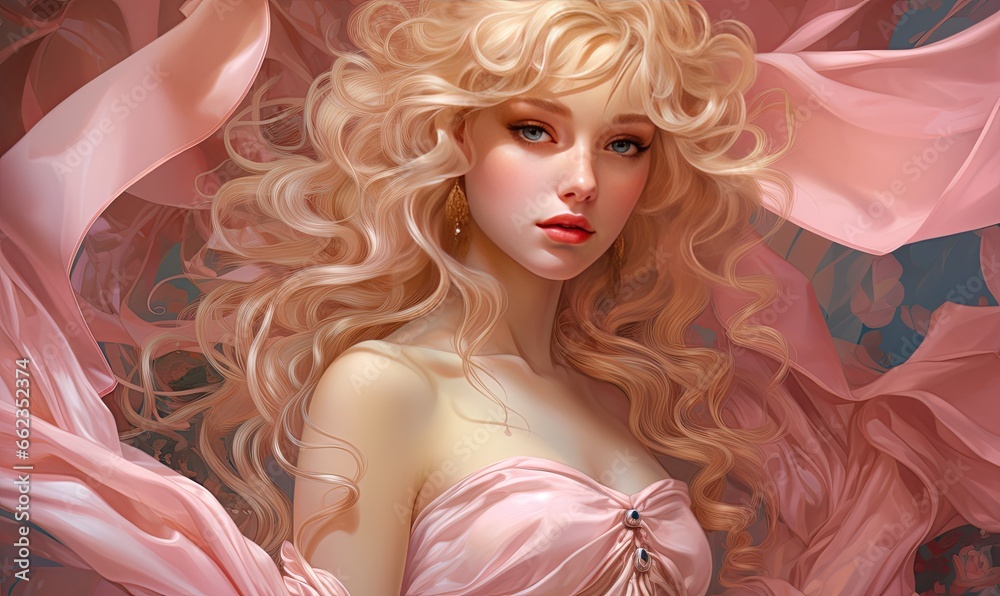 The anime girl's pink dress swirled around her as she danced with grace and poise.