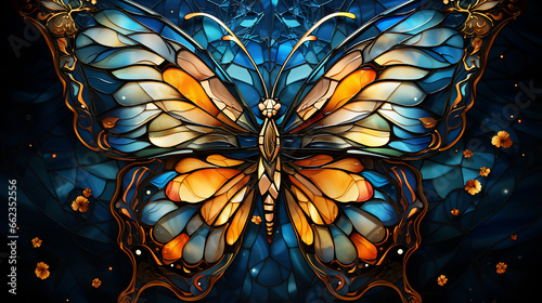 Stained glass window of abstract background with Butterfly  in the church.  butterfly on the window © soysuwan123