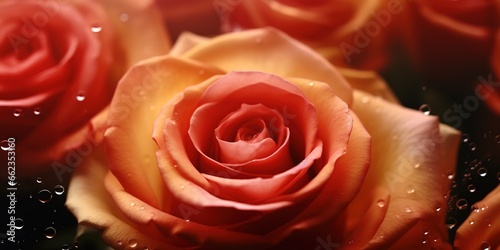 Charming photo of blooming roses with water splash effect. generative AI