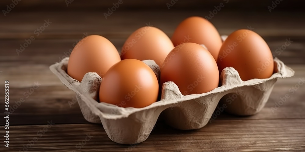 Close-up photo of healthy eggs on an egg tray. generative AI Close-up photo of healthy eggs on an egg tray. generative AI