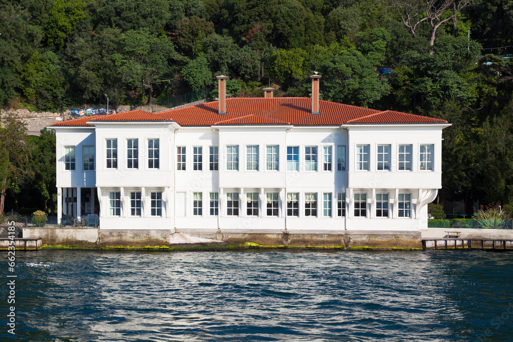 Luxury and traditional mansion white by the sea in the Bosphorus, Turkey Istanbul June 22 2019